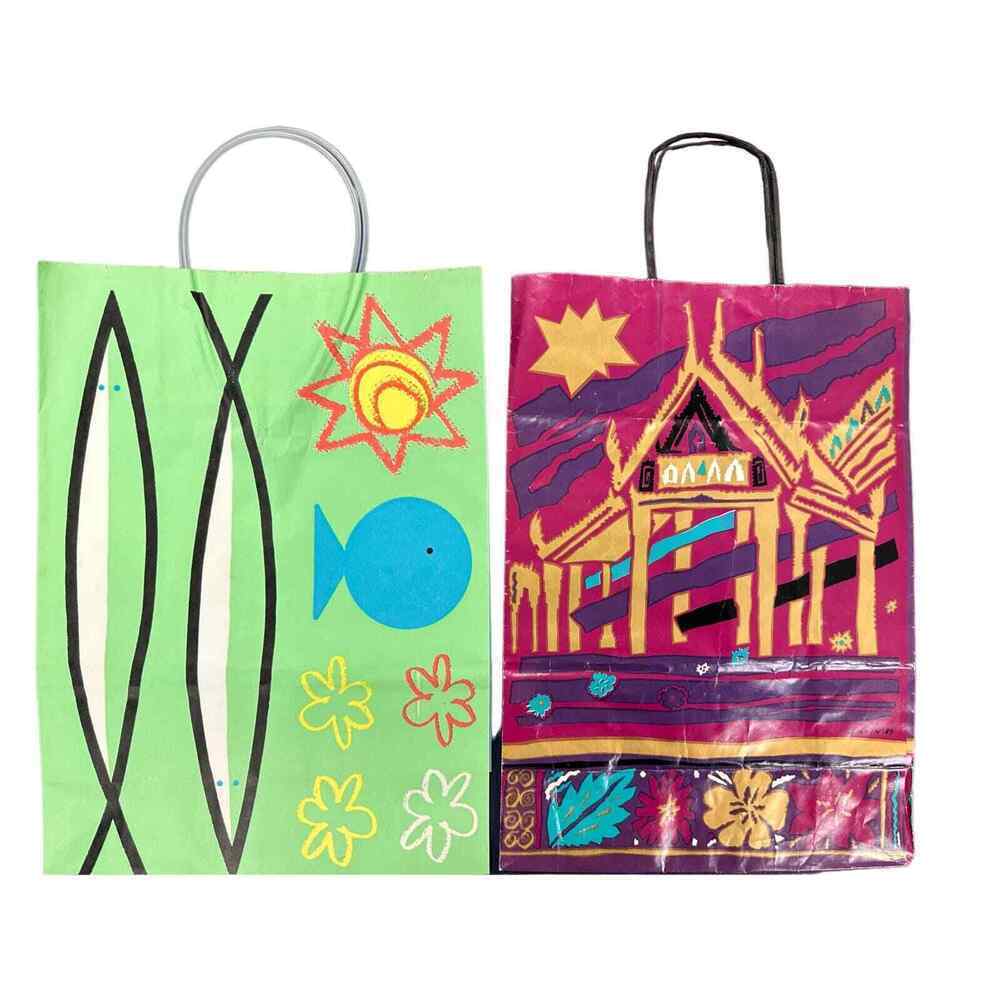 2 VTG Bloomingdales Paper Bags Girvin China Seas 87 & 1990 Laurie Rosenwald Fish